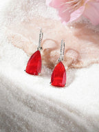 American Diamond Rhodium Plated Pear Shaped Earrings With Hydro CZ Stone