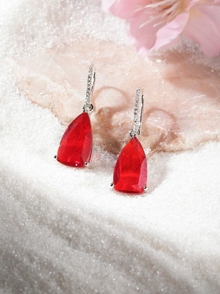 American Diamond Rhodium Plated Pear Shaped Earrings With Hydro CZ Stone