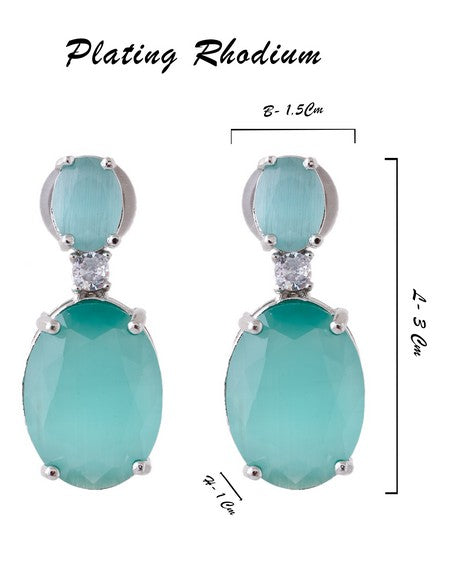 American Diamond Rhodium Plated Oval Shaped Earrings With Hydro CZ Stone