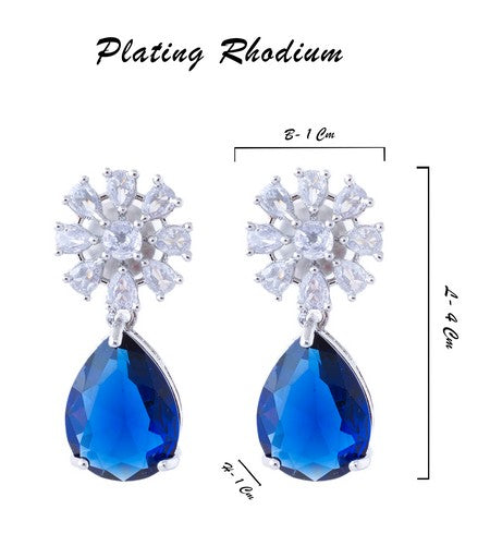 American Diamond Rhodium Plated Multi Stone Cluster Earrings With Hydro CZ Stone
