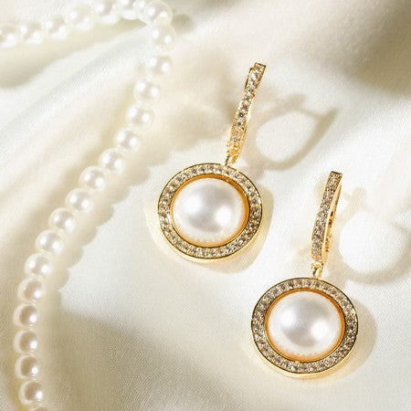 American Diamond Rhodium Plated Round Earrings with Hydro CZ Stone (Gold Tone)