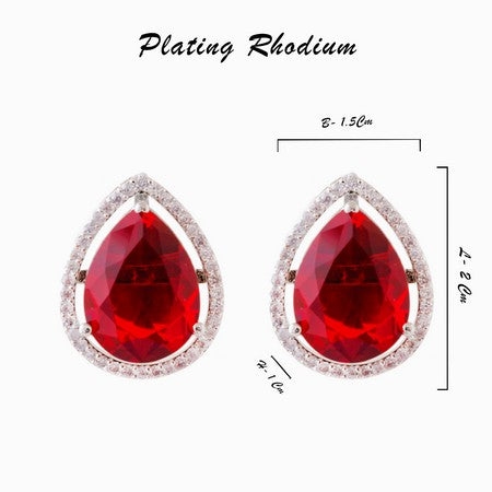 American Diamond Rhodium Plated Studs With Pear Shape CZ Stone