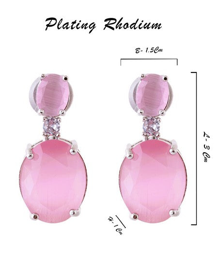 American Diamond Rhodium Plated Oval Shaped Earrings With Hydro CZ Stone
