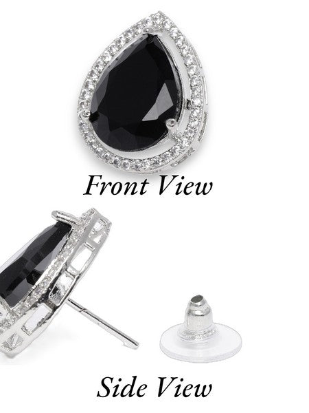 American Diamond Rhodium Plated Studs With Pear Shape CZ Stone