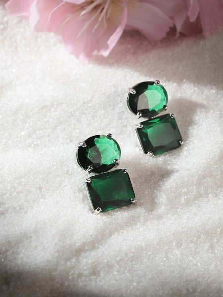 American Diamond Rhodium Plated Princess Cut Earrings With Hydro CZ Stone Earrings With Hydro CZ Stone