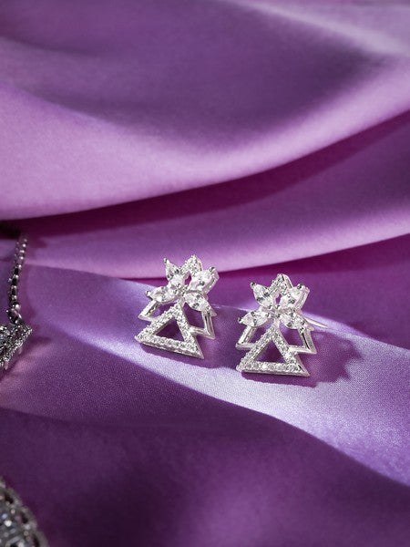 American Diamond Rhodium Plated Earrings Studs With Hydro CZ Stone
