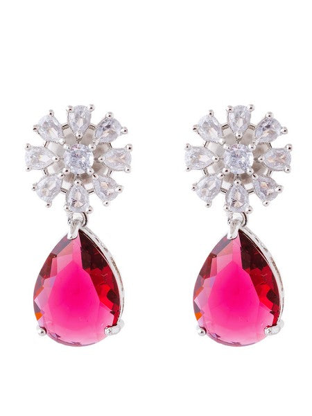 American Diamond Rhodium Plated Multi Stone Cluster Earrings With Hydro CZ Stone