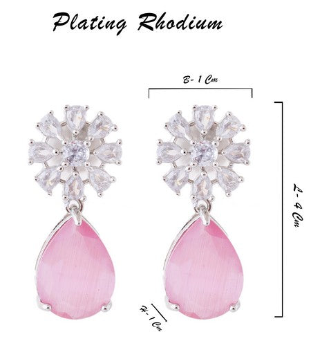 American Diamond Rhodium Plated Multi Stone Cluster Earrings With Hydro CZ Stone