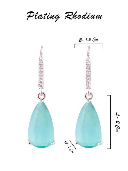 American Diamond Rhodium Plated Pear Shaped Earrings With Hydro CZ Stone