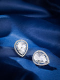 American Diamond Rhodium Plated Earrings Studs with Hydro CZ Stone – Oval Cut