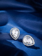 American Diamond Rhodium Plated Earrings Studs with Hydro CZ Stone – Oval Cut