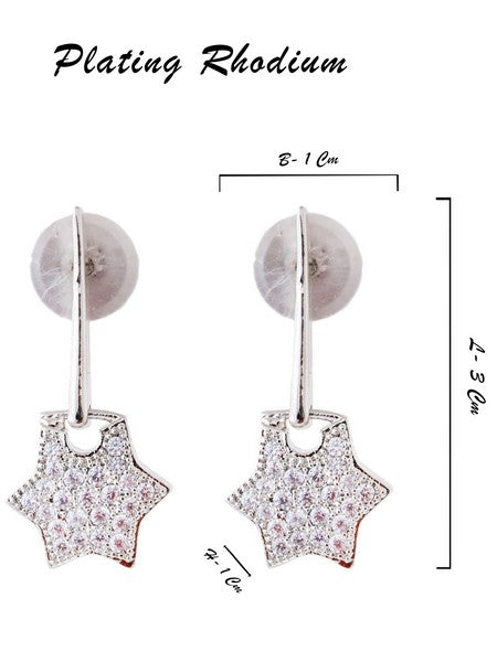 American Diamond Rhodium Plated Star Earrings with Hydro CZ Stone