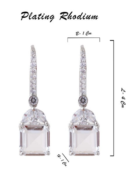 American Diamond Rhodium Plated Drop Earrings With Hydro CZ Stone