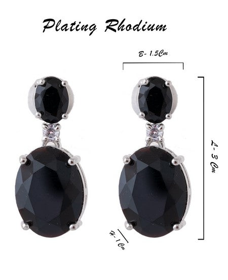 American Diamond Rhodium Plated Oval Shaped Earrings With Hydro CZ Stone