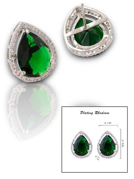 American Diamond Rhodium Plated Studs With Pear Shape CZ Stone