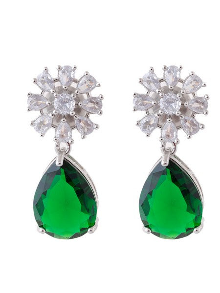 American Diamond Rhodium Plated Multi Stone Cluster Earrings With Hydro CZ Stone