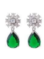 American Diamond Rhodium Plated Multi Stone Cluster Earrings With Hydro CZ Stone