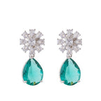 American Diamond Rhodium Plated Multi Stone Cluster Earrings With Hydro CZ Stone