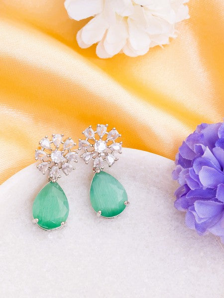 American Diamond Rhodium Plated Multi Stone Cluster Earrings With Hydro CZ Stone