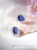 American Diamond Rhodium Plated Studs With Pear Shape CZ Stone