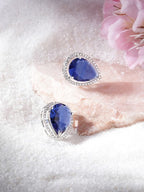 American Diamond Rhodium Plated Studs With Pear Shape CZ Stone