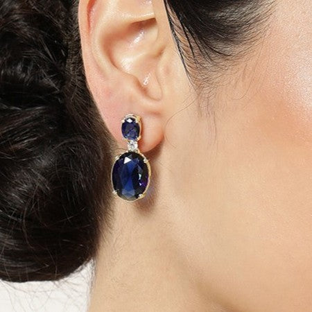 American Diamond Rhodium Plated Oval Shaped Earrings With Hydro CZ Stone