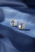 American Diamond Rhodium Plated Earrings Studs with Hydro CZ Stone – Round Cut