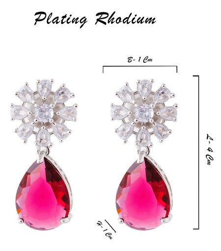 American Diamond Rhodium Plated Multi Stone Cluster Earrings With Hydro CZ Stone