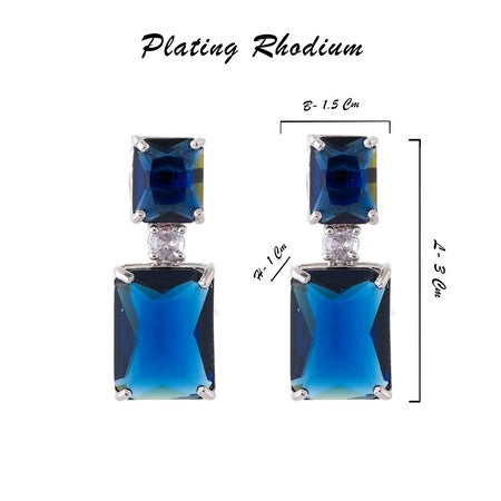 American Diamond Rhodium Plated Box Shape Earrings With Hydro CZ Stone