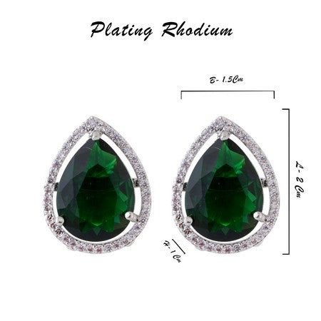 American Diamond Rhodium Plated Studs With Pear Shape CZ Stone