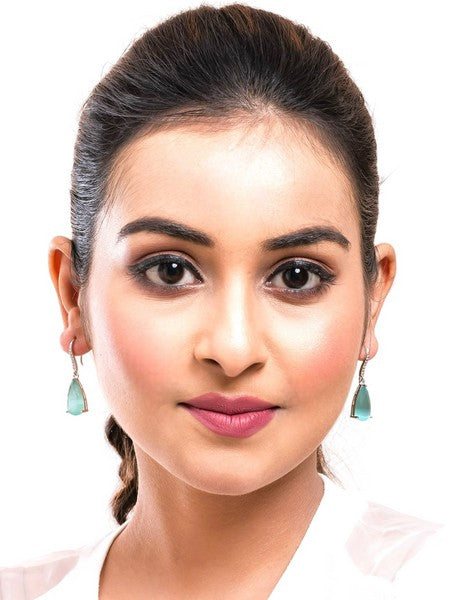 American Diamond Rhodium Plated Pear Shaped Earrings With Hydro CZ Stone