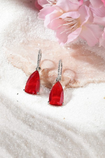 American Diamond Rhodium Plated Pear Shaped Earrings With Hydro CZ Stone