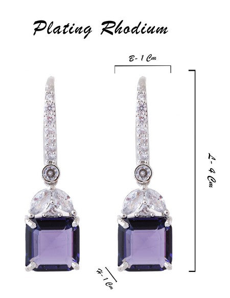 American Diamond Rhodium Plated Drop Earrings With Hydro CZ Stone