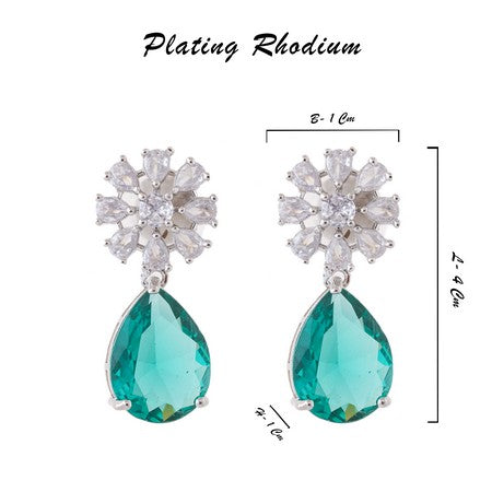 American Diamond Rhodium Plated Multi Stone Cluster Earrings With Hydro CZ Stone