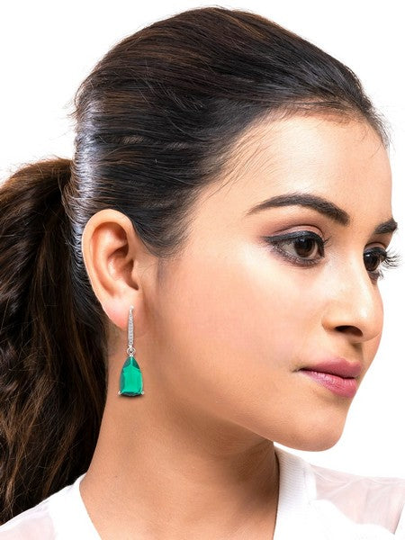 American Diamond Rhodium Plated Pear Shaped Earrings With Hydro CZ Stone