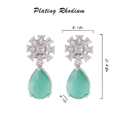 American Diamond Rhodium Plated Multi Stone Cluster Earrings With Hydro CZ Stone