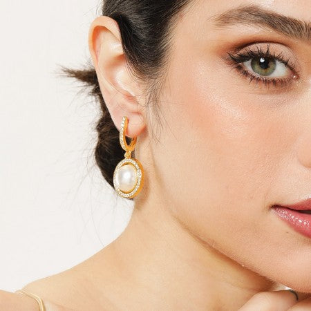 American Diamond Rhodium Plated Round Earrings with Hydro CZ Stone (Gold Tone)