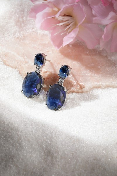 American Diamond Rhodium Plated Oval Shaped Earrings With Hydro CZ Stone