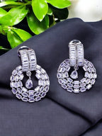 City Girl AD Rhodium-Plated CZ Stone Stud Silver Earrings for Women and Girls