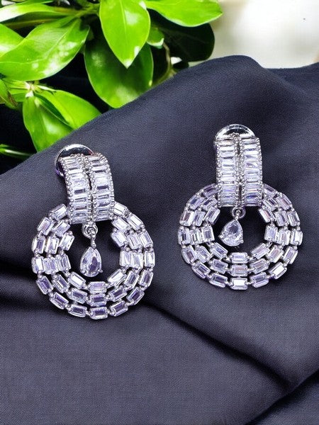 City Girl AD Rhodium-Plated CZ Stone Stud Silver Earrings for Women and Girls
