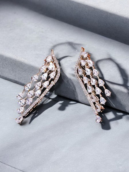 City Girl AD Rhodium-Plated CZ Stone Stud Earrings for Women and Girls (AD ER 14)