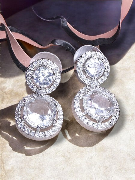 City Girl AD Rhodium-Plated CZ Stone Stud Earrings for Women and Girls