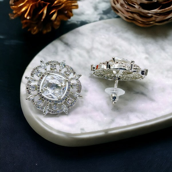 City Girl Cz Stone Rhodium Plated Western  Silver Stud Earring.