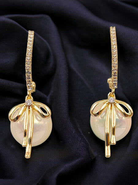 City Girl Cz Stone Stainless Steel Anti Tarnish Western Earring – Golden Charm Design