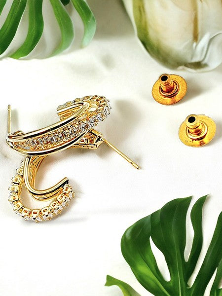 Golden Glow Hoop – CZ Stone Stainless Steel Earrings