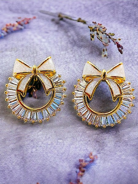 City Girl Cz Stone Stainless Steel Anti Tarnish Western Gold Pearl Drop Earring.