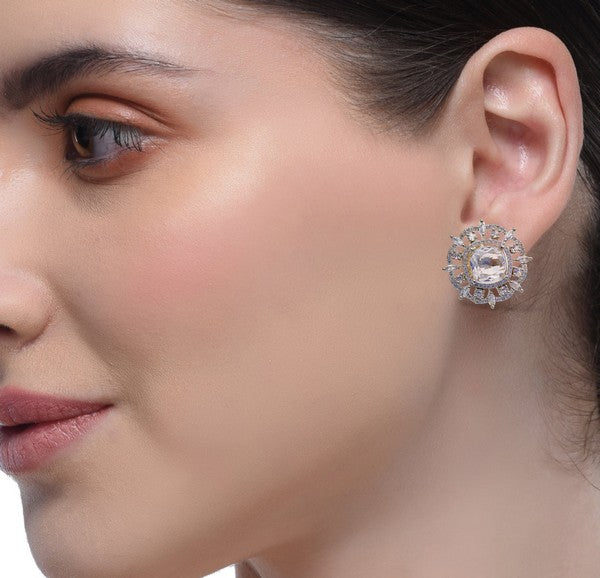 City Girl Cz Stone Rhodium Plated Western  Silver Stud Earring.