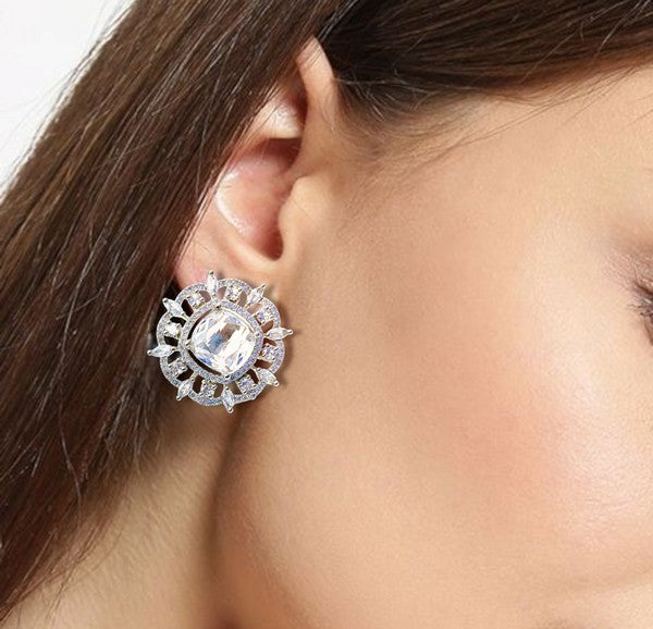 City Girl Cz Stone Rhodium Plated Western  Silver Stud Earring.