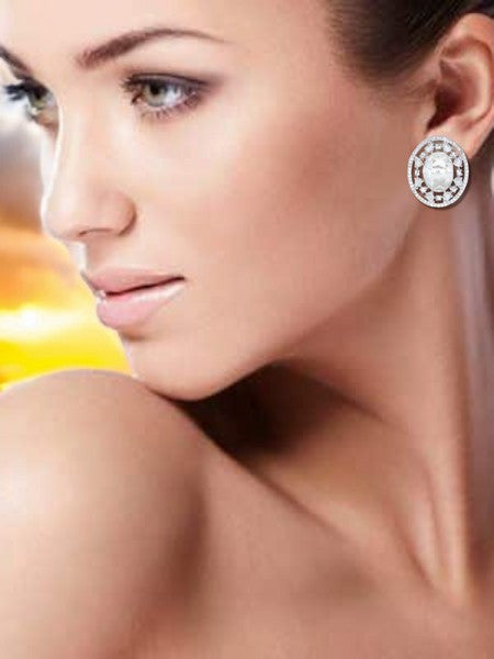 City Girl American Diamond Rhodium-Plated CZ Stones Stud Silver Earrings for Women and Girls