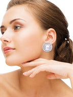 City Girl American Diamond Rhodium-Plated CZ Stones Stud Spiral Earrings for Women and Girls.